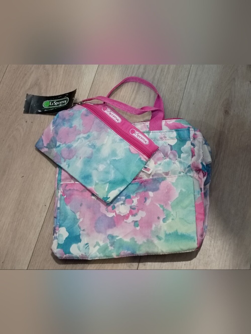 Lesportsac Pink Floral Watercolor Tribeca Tote with Pouch- NWT!